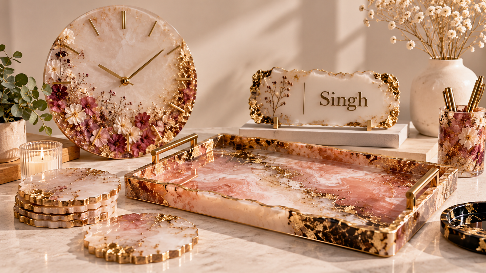A collection of handcrafted resin creations