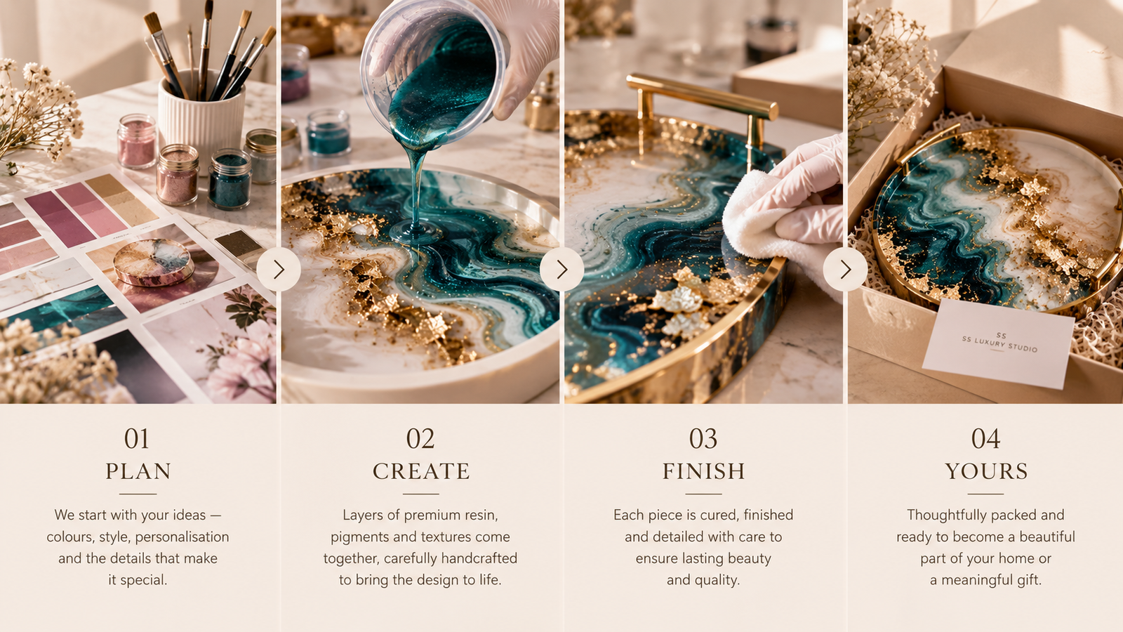 SS Luxury Studio resin creation process from planning to finished piece