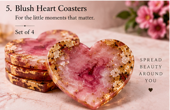 Blush Heart Resin Coasters