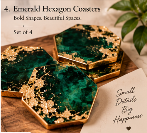 Emerald Hexagon Resin Coasters