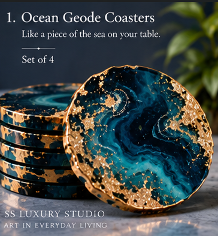 Ocean Geode Resin Coasters