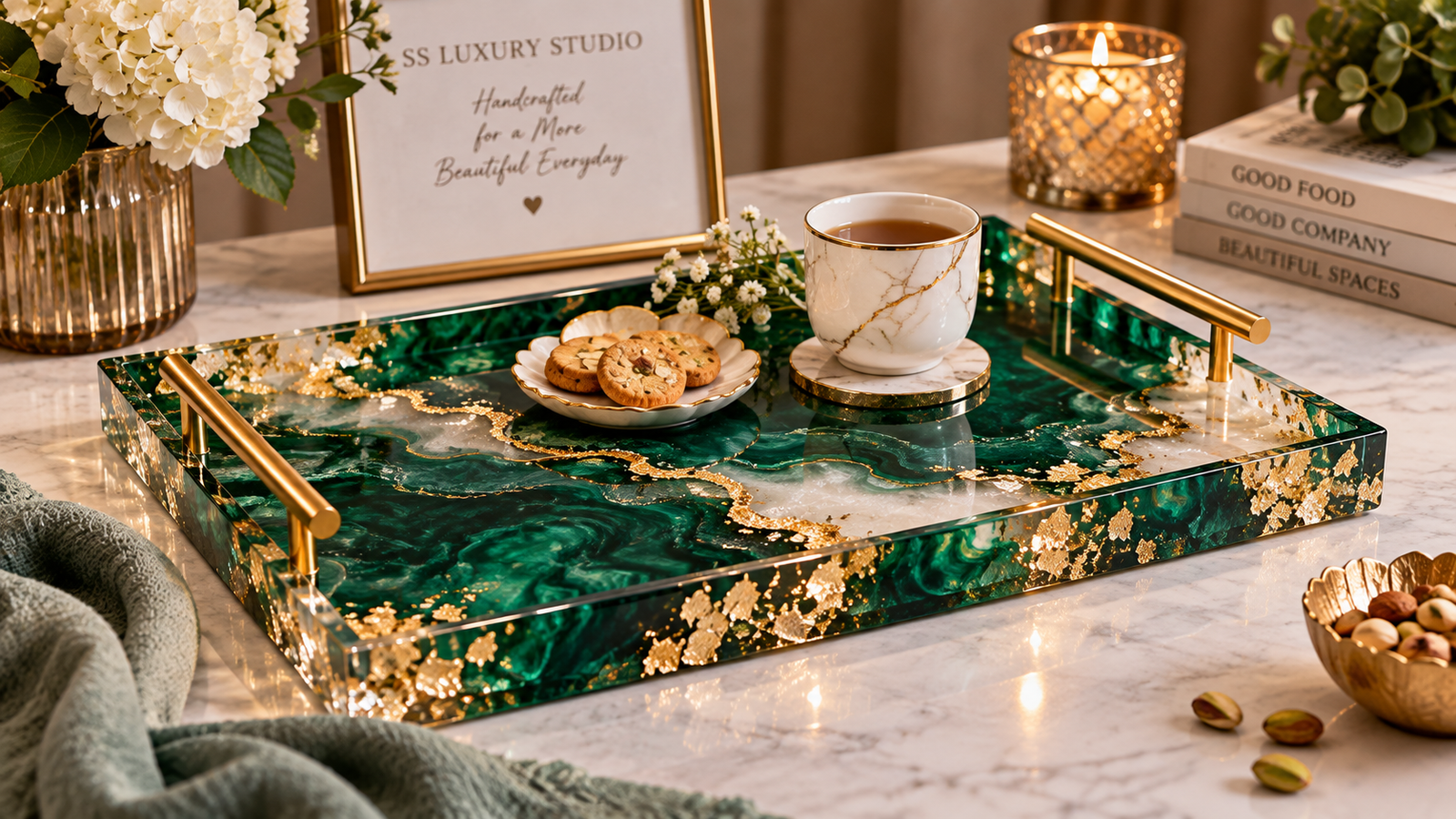 Emerald Luxe Resin Serving Tray