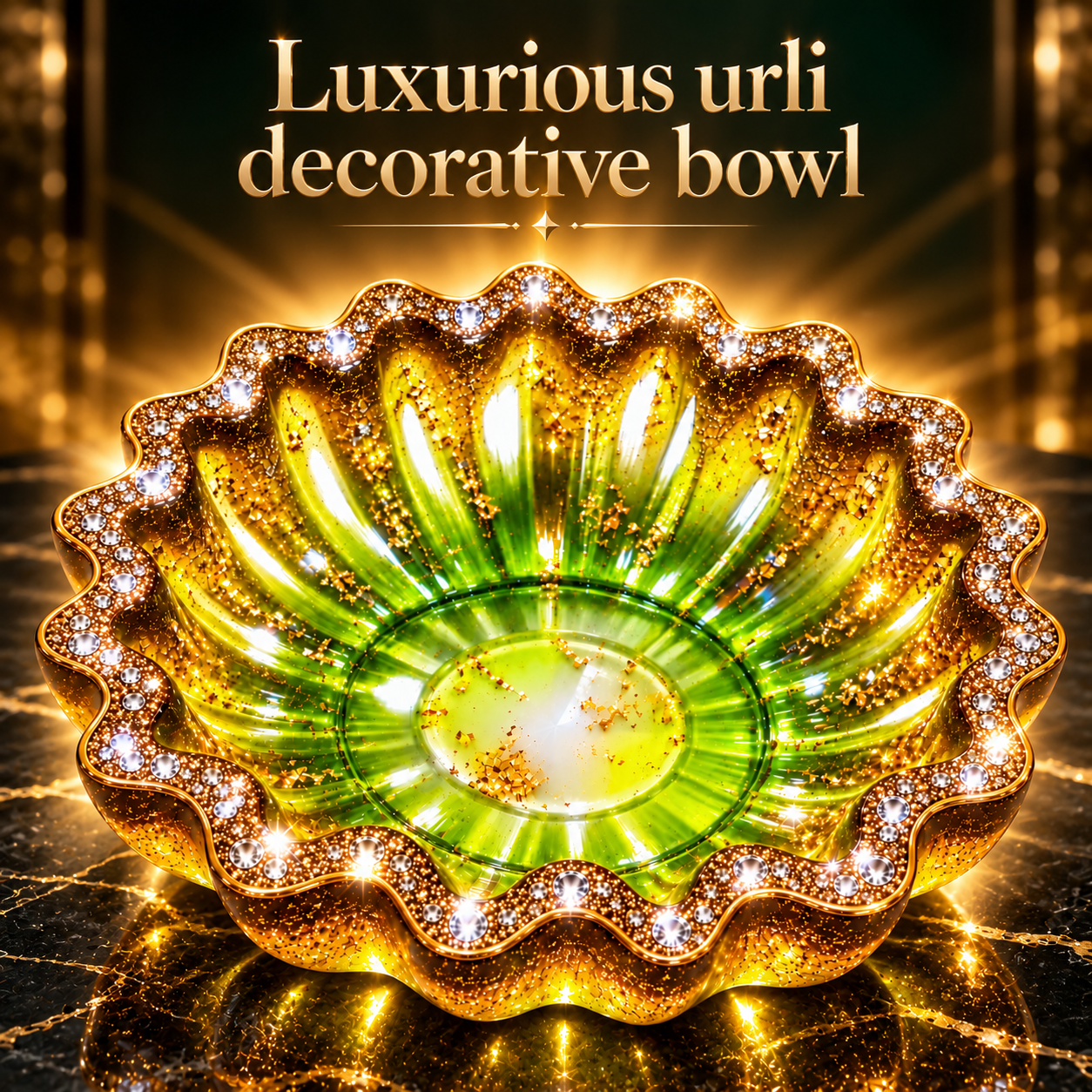 Emerald Noor – Luxury Green & Gold Resin Urli Decorative Bowl