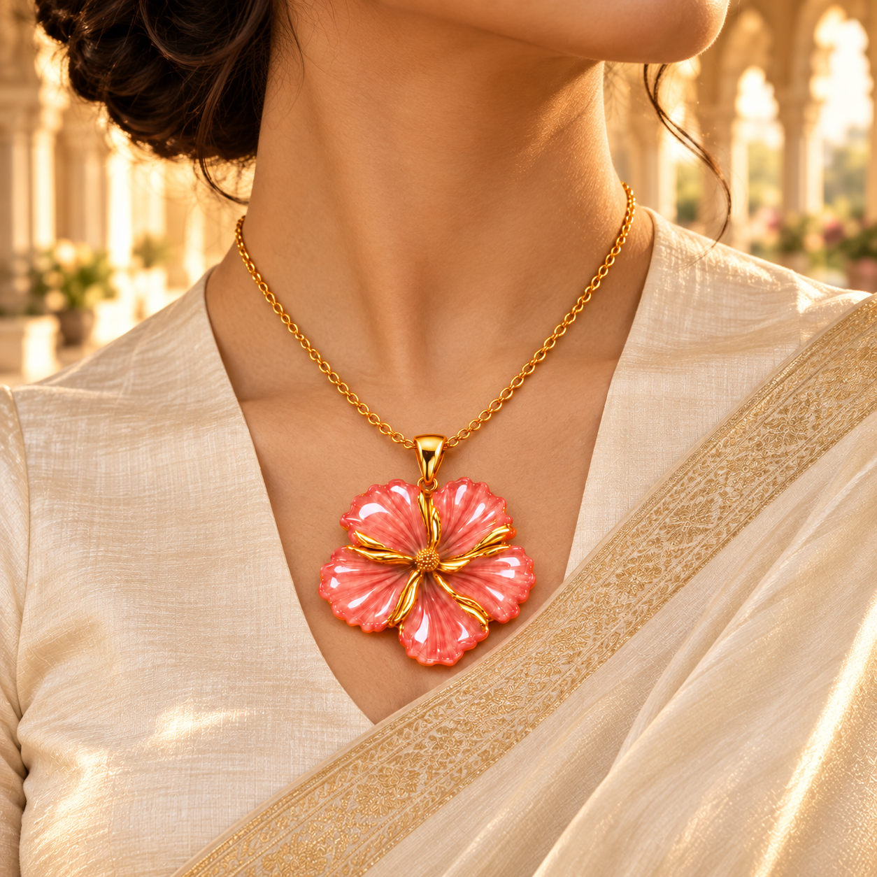 Gulabi Bloom – Pink Floral Statement Pendant Necklace - Top