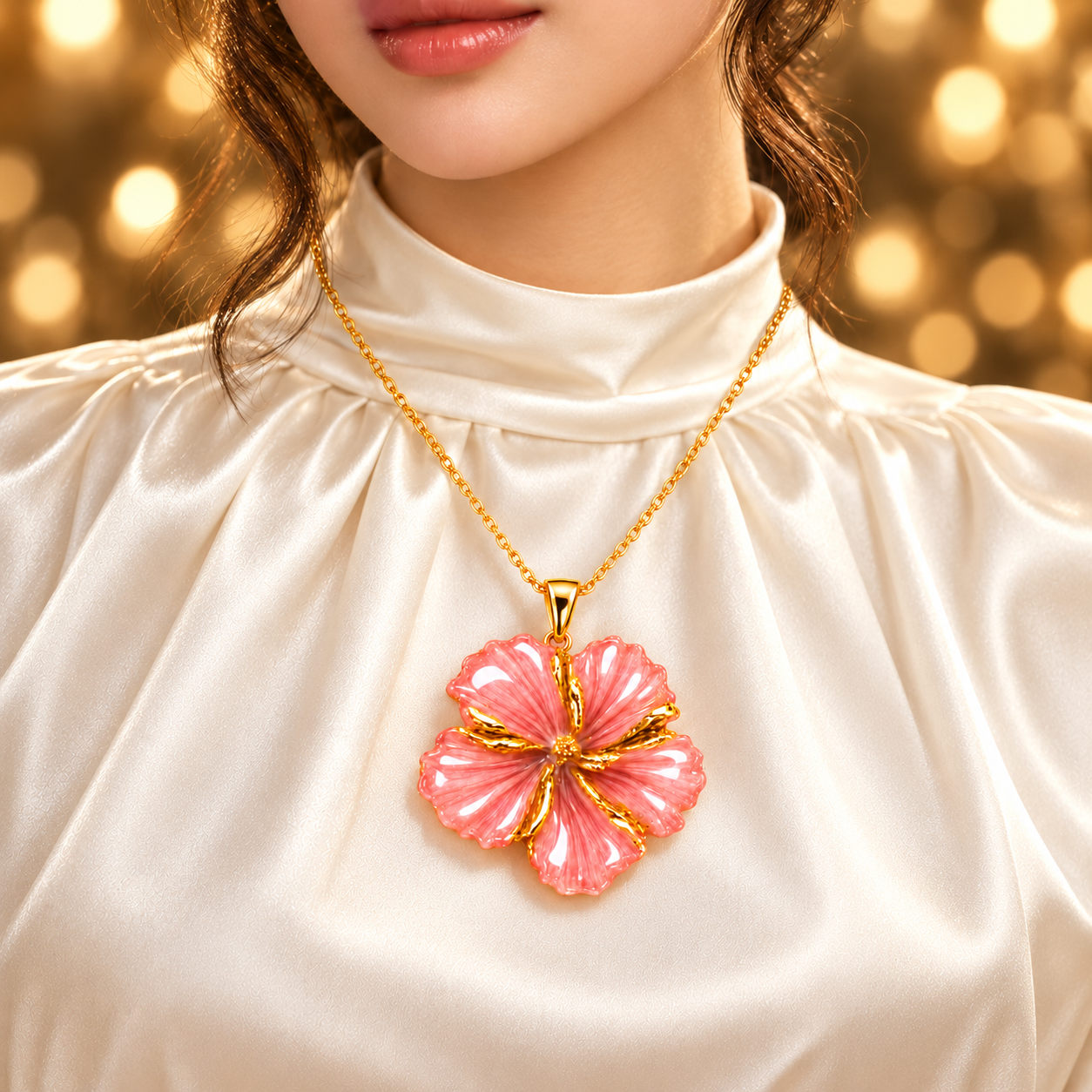 Gulabi Bloom – Pink Floral Statement Pendant Necklace - Top