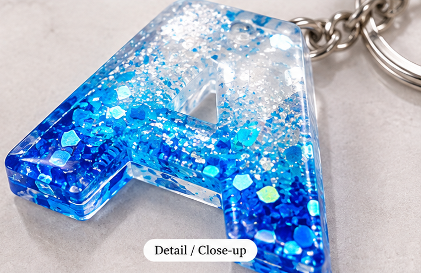 Ocean Sparkle Personalised Resin Initial Keychain
