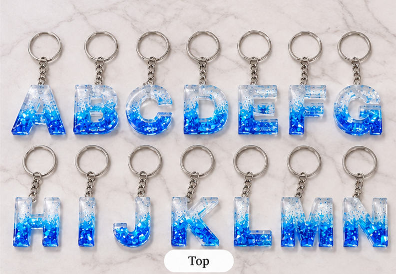 Ocean Sparkle Personalised Resin Initial Keychain