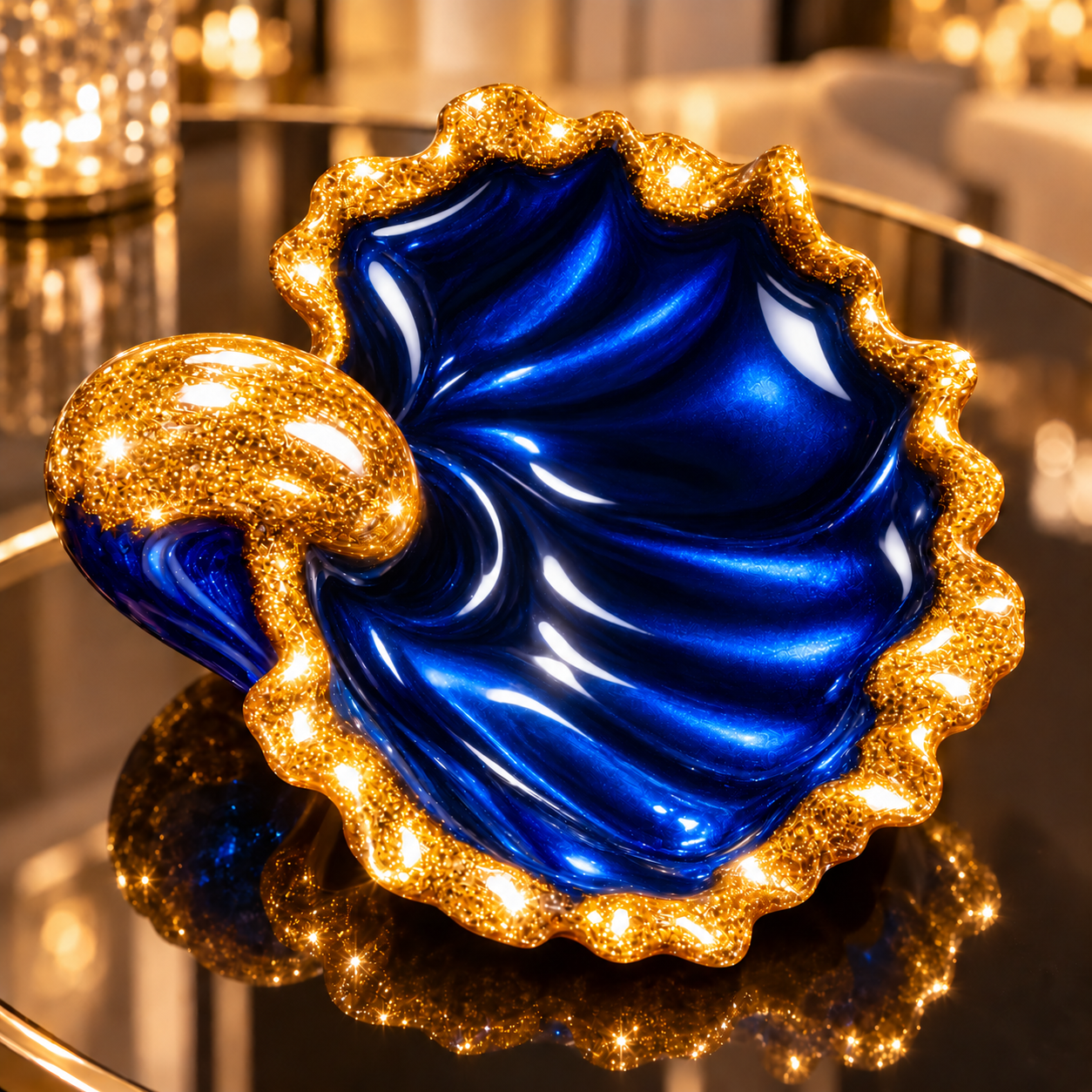 Sapphire Tide – Blue & Gold Sculptural Resin Decorative Bowl