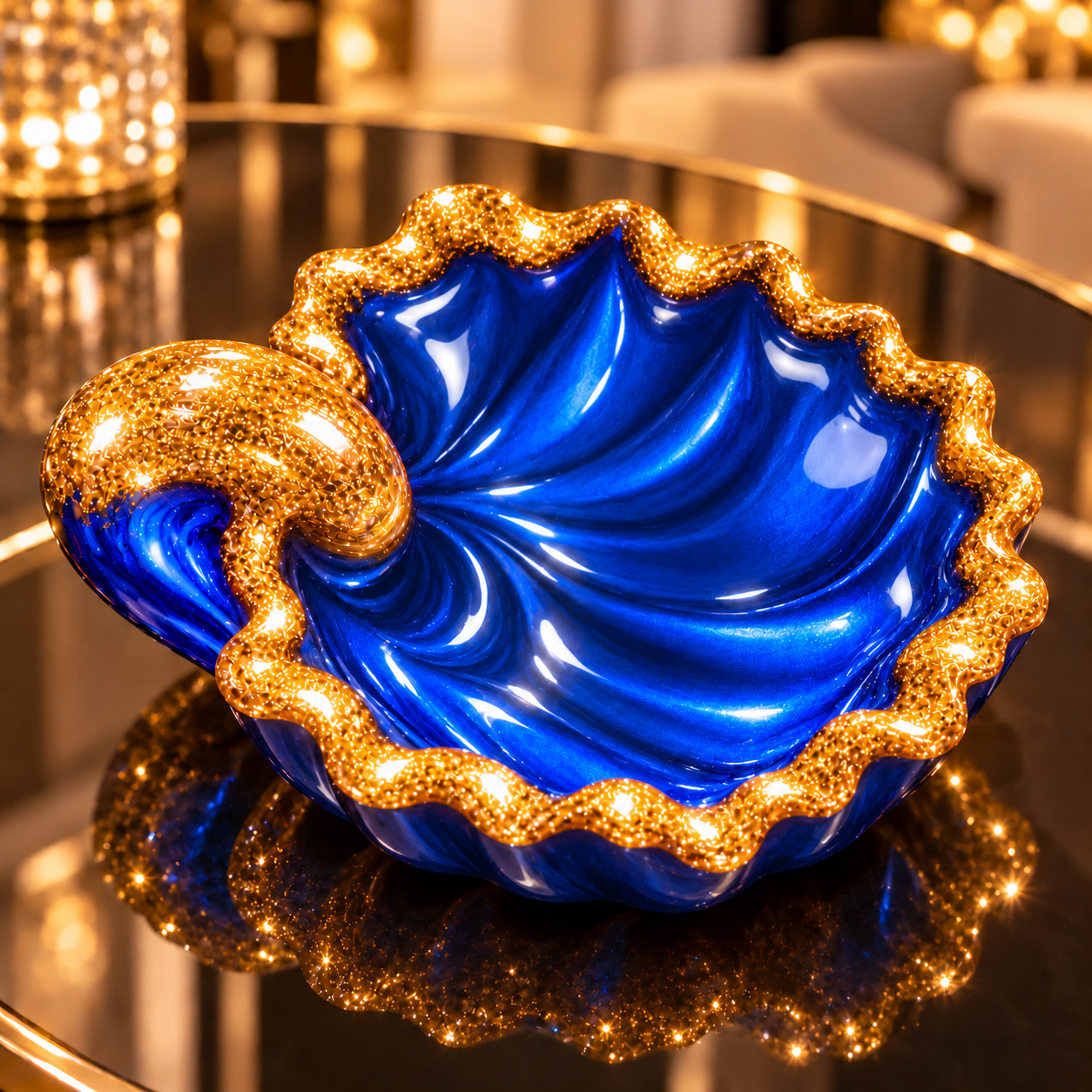 Sapphire Tide – Blue & Gold Sculptural Resin Decorative Bowl