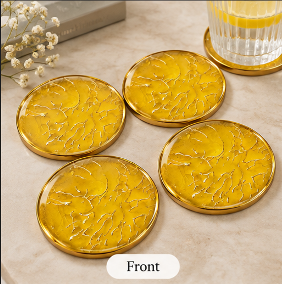 Sunlit Gold Marble Resin Coaster Set