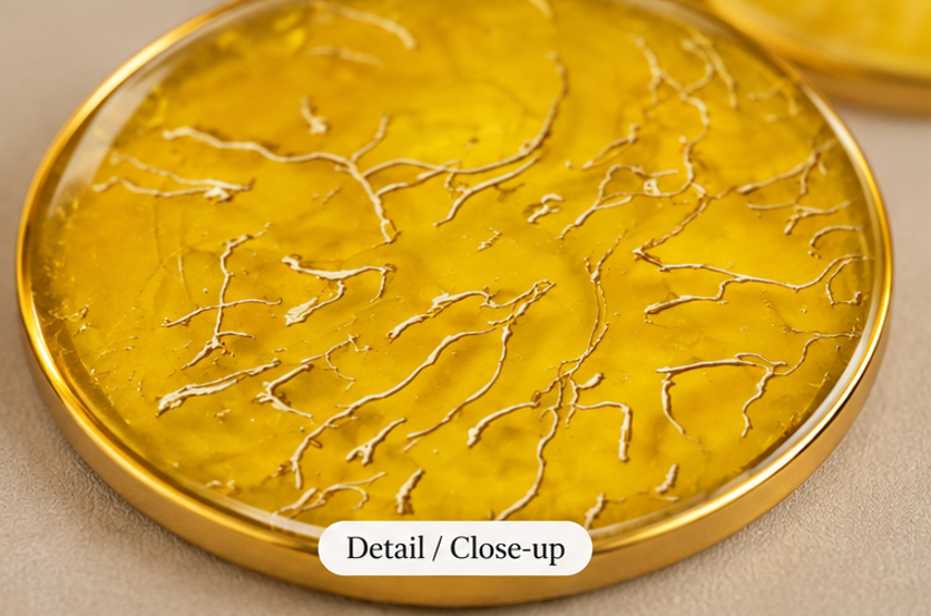 Sunlit Gold Marble Resin Coaster Set